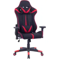 Happyment Gamestoel Diva - Stof - Met rugleuning en armleuning - In hoogte verstelbaar - Ergonomisch - Rood/Zwart