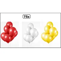 Partyxplosion 75x Ballonnen rood/wit/geel 27cm - Carnaval thema feest party oud en nieuw festival