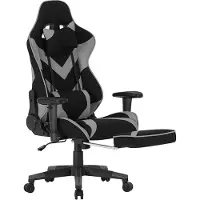 Happyment Luxe Gaming stoel - Met voetsteun - Grijs - Gamestoel - Chair - Ergonomische bureaustoel - Verstelbaar - Chair - Stof