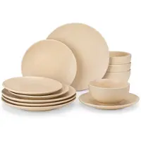 Happyment Zafiro Serviesset - 36 delig - 8 persoons - Beige - Dinerborden - Bordenset - Diepe borden - Ontbijtborden - Servies - Keukenservies