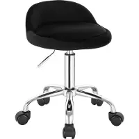 Happyment Luxe werkkruk - Op wielen - Zwart - Zadelkruk - Kapperskruk - Tabouret draaikruk - Zonder rugleuning - Ergonomisch - Velvet