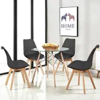 Happyment Eetkamertafel met stoelen - Woonkamerstoelen zwart - Keukentafel - Kuipstoel - Eethoek set van 4