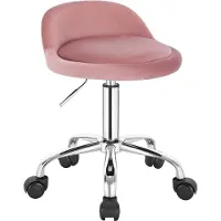 Happyment Luxe werkkruk - Op wielen - Roze - Zadelkruk - Kapperskruk - Tabouret draaikruk - Zonder rugleuning - Ergonomisch - Velvet