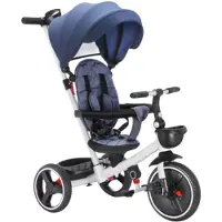 Happyment Baby driewieler Zyrell - 6-in-1 - Voor kinderen - Duwfiets met duwstang - Babyfiets - Loopfiets - Peuterfiets - Blauw