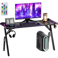 ACXIN Gaming Bureau - Gamer Tafel met RGB LED Verlichting - Ergonomisch Computerbureau met A-vormig Frame, Koptelefoonhaak en Bekerhouder - 60×140×73 cm