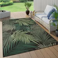 Paco Home Buitentapijt, weerbestendig, geschikt voor balkon, met palm- en jungleprint, bloemenmotief, boho-stijl, groen, afmetingen 280x380 cm