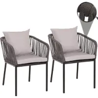Mendler Set van 2 tuinstoelen -N41, armleuning voor buiten, weerbestendig aluminium touwvlechtwerk Touw ~ antraciet Kussen grijs