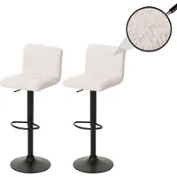 Mendler Set van 2 barkrukken HWC-G87, barkrukken voor bars, in hoogte verstelbaar en draaibaar, bekleding van stof "Boucle" (450g/m²), gecertificeerd, kleur: crème-wit