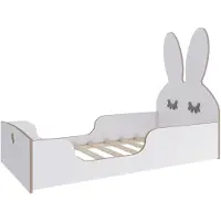 WOODFORKIDS - Montessori Kinderbed Peuterbed Vloerbed - 160x70 cm - Met Konijnen Hoofdsteun - Wit MDF