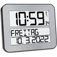 TFA Radiografische klok Time Line MAX, zilver/zwart