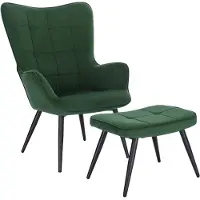 Happyment Moderne Fauteuil met hocker - Armleuning - Voetenbank Woonkamer stoel - Corduroy - Groen