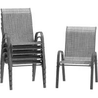 Happyment Tuinstoelen Fioren voor Buiten - Tuinstoelen met Teslin-stof Flex Comfort Materiaal en Staal-Ijzeren Frame, Hoge Rugleuning - Grijs - 6 stuks