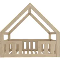 Need Sleep – Kinderbed 80x160 cm – Montessori Peuterbed met Hoge Railing – Massief Houten Huisbed – Naturel