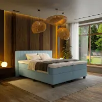 Mörgenn Boxspring Douze - Pocketvering - 12-Baans Hoofdbord - Lichtblauw - 160x200 cm - Inclusief Dekbed en Kussens