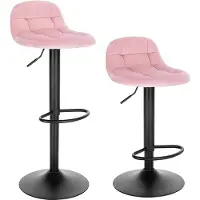 Happyment Barkrukken Ziva - Met rugleuning - Barstoelen ergonomisch - Keuken - Roze - Verstelbaar in hoogte - Set van 2 - Zithoogte 62-83cm - Velvet