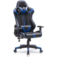 Happyment Gamestoel Moskou - Stof - Met rugleuning en armleuning - In hoogte verstelbaar - Ergonomisch - Blauw/Zwart