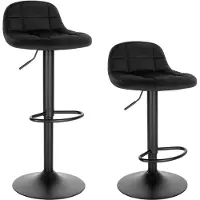 Happyment Barkrukken Iva - Met rugleuning - Barstoelen ergonomisch - Zwart - Donkergroen - Verstelbaar in hoogte - Set van 2 - Zithoogte 62-83cm - Velvet