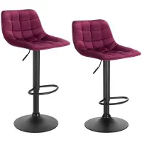 Happyment Velvet Barkrukken Dera - In hoogte verstelbaar - Met rugleuning - Set van 2 - Bordeaux - Barstoelen ergonomisch - Keuken en bar - Zithoogte 59-81cm