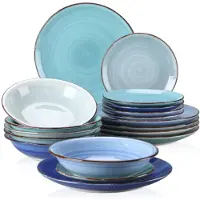 Happyment Castella Serviesset - 18 delig - 6 persoons - Blauw - Dinerborden - Bordenset - Diepe borden - Ontbijtborden - Servies - Keukenservies
