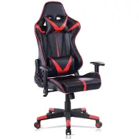 Happyment Gamestoel Derby - Kunstleer - Met rugleuning en armleuning - In hoogte verstelbaar - Ergonomisch - Rood/zwart