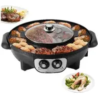 Happyment Koreaans BBQ & Hotpot – Elektrische grill met deksel – 2-in-1 grill- en hotpotset – Instelbare temperatuur – 1200W – Zwart
