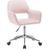 Happyment Bureaustoel Zita - Met armleuning - Op wielen - Ergonomische bureaustoel voor volwassenen - Roze - In hoogte verstelbaar - Velvet
