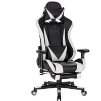 Happyment Luxe Gaming stoel - Wit - Met voetsteun - Gamestoel - Verstelbaar in hoogte - Chair - Ergonomische bureaustoel - Chair - Kunstleer