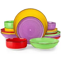 Happyment Belviano Serviesset - 16 delig - 4 persoons - Rainbow - Dinerborden - Bordenset - Diepe borden - Ontbijtborden - Servies - Keukenservies