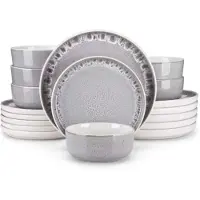 Happiq Verissa Serviesset - 18 delig - 6 persoons - Grijs - Dinerborden - Bordenset - Diepe borden - Ontbijtborden - Servies - Keukenservies
