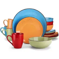 Happyment Aurora Serviesset - 16 delig - 12 persoons - Mix kleuren - Dinerborden - Bordenset - Diepe borden - Ontbijtborden - Servies - Keukenservies