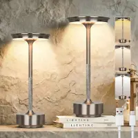 ROSNEK Duo Pack Tafellampen Buiten Zilver - Oplaadbaar via USB-C - Draadloos - Touch Bediening - Leeslamp & Bureaulamp - Voor Tuintafel - 2 Stuks