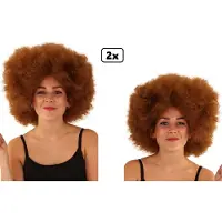 Partyxplosion 2x Super Afro pruik bruin - wasbaar - Disco 70s and 80s party festival thema feest carnaval