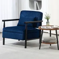 OKWISH Fauteuil 1-Zits - Met Opbergruimte En Lendenkussen - Zachte Fluwelen Bekleding - Voor Woonkamer Slaapkamer Serre - Hout - Blauw