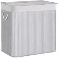 In And OutdoorMatch Wasmand Shayna - Wasmand - Bamboe Wasmand - met Handgrepen - 3 Compartimenten - Deksel met Clips - 150L Opvouwbaar - Wasruimte - Slaapkamer - Badkamer - Wit