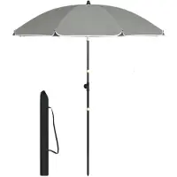 Happyment Ronde Parasol - Voor Balkon, Strand of Tuin - Verstelbaar & 45° Kantelbaar - UV-Resistent & Waterdicht - Dark Grey 195cm