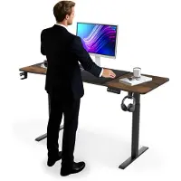 ACXIN Elektrisch Verstelbaar Bureau met Type-C Laadpoort - Zit Sta Bureau met Memoryfunctie - Bekerhouder en Koptelefoonhaak - 120x60cm - Vintagebruin