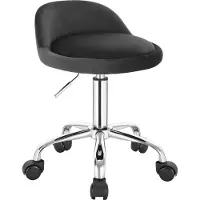 Happyment Luxe werkkruk - Op wielen - Donkergrijs - Zadelkruk - Kapperskruk - Tabouret draaikruk - Zonder rugleuning - Ergonomisch - Velvet