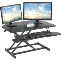 Happyment Luxe Bureau - Zwart Hout - Staande Bureauconverter - Dubbellaags Design
