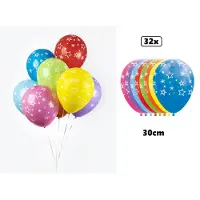 Partyxplosion 32x Ballonnen Stars assortie kleuren 30cm - Thema feest festival verjaardag star party hollywood gala