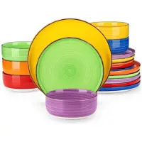 Happyment Santivo Serviesset - 18 delig - 6 persoons - Kleurrijk - Dinerborden - Bordenset - Diepe borden - Ontbijtborden - Servies - Keukenservies