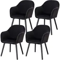 In And OutdoorMatch Set van 4 velvet kuipstoelen - stevige constructie - zachte zitervaring - met armleuning - geschikt voor diverse interieurs - zwart - 40x40x81 cm