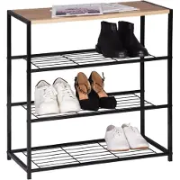 Happyment Schoenenrek Foda - 6 tot 9 paar - Schoenenbank vintage - Zwart - Voor slaapkamer of hal