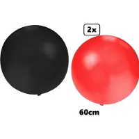 Partyxplosion 2x Mega Ballon 60 cm zwart en rood - Halloween Super Ballon carnaval festival feest party verjaardag landen helium lucht thema