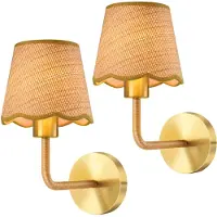 ROSNEK Set van 2 Rotan Wandlampen - Hennep Touw - Inclusief 9W E27 LED Lampen (3 Kleuren) - Boho Landelijke Wandverlichting Slaapkamer