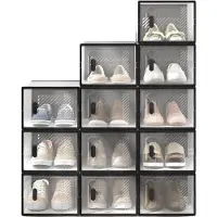 In And OutdoorMatch Schoenenkast - Stapelbare Schoenendozen - 12 stuks - Zwart