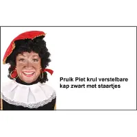 Partyxplosion Pieten pruik luxe zwart met staartjes verstelbare kap - Sinterklaas feest thema feest Sint en Piet