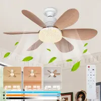 ROSNEK Plafondventilator met Verlichting en Afstandsbediening - Ø 52 cm - E27 Aansluiting - 40W LED 3 Kleurtemperaturen Dimbaar - Slaapstand - 2000 Lumen voor Slaapkamer Keuken Woonkamer