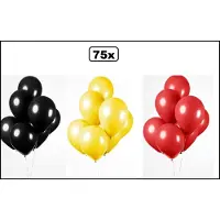 Partyxplosion 75x Ballonnen zwart/geel/rood 27cm - Themafeest thema feest party oud en nieuw festival landen