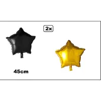 Partyxplosion 2x Folieballon Ster zwart en goud (45 cm) - Black and gold party - Gala party ballon feest festival green stars evenement