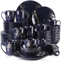 Happiq Royalis Serviesset - 48 delig - 12 persoons - Donkerblauw/Goud - Dinerborden - Bordenset - Diepe borden - Ontbijtborden - Servies - Keukenservies